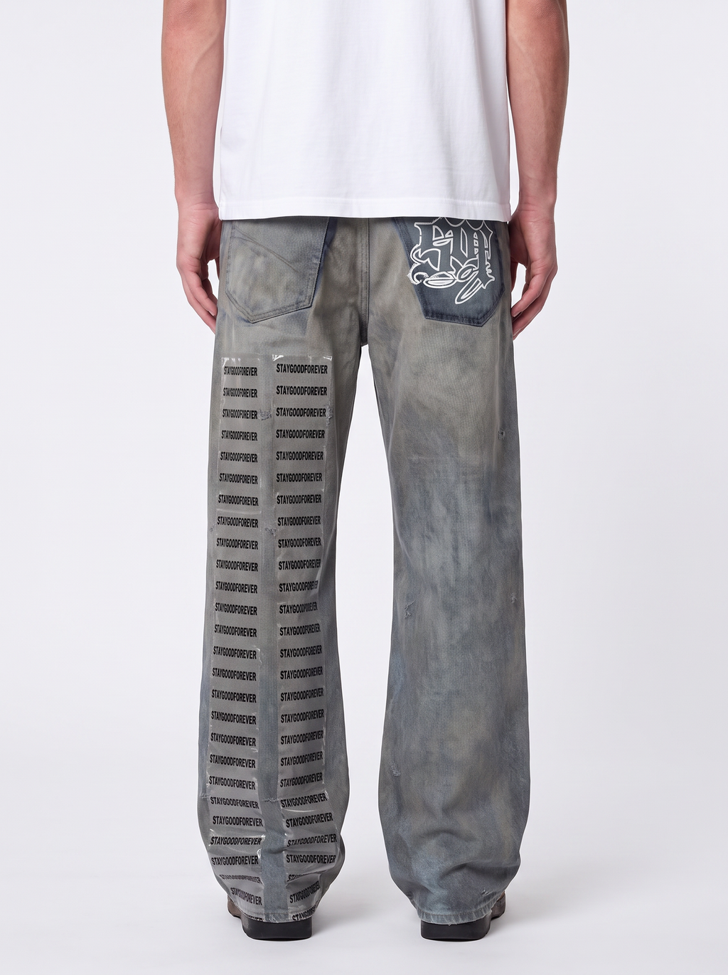 Repaired Distressed Denim Jeans