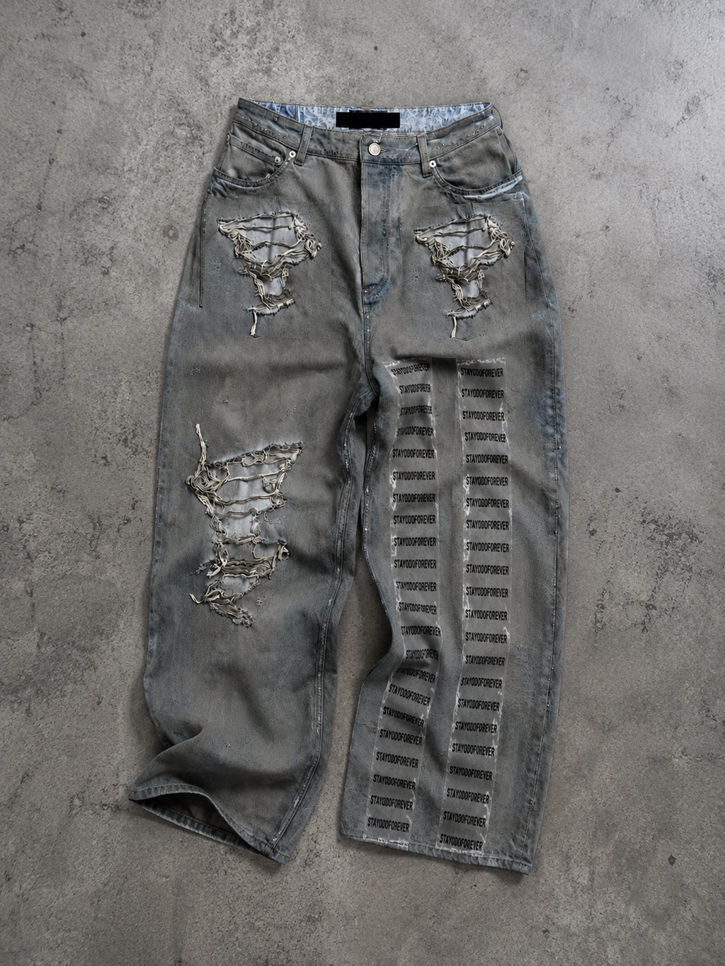 Repaired Distressed Denim Jeans