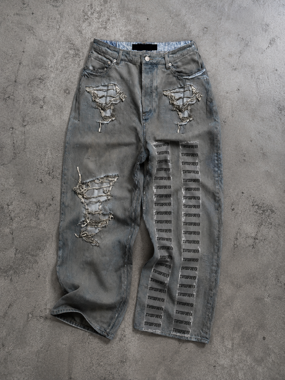 Repaired Distressed Denim Jeans