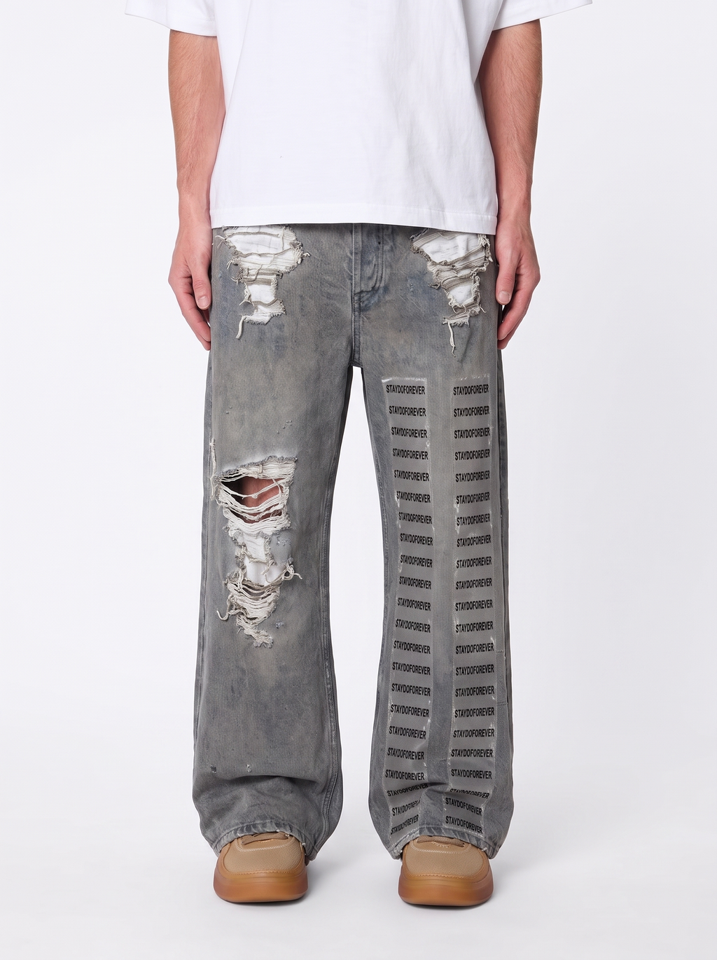 Repaired Distressed Denim Jeans