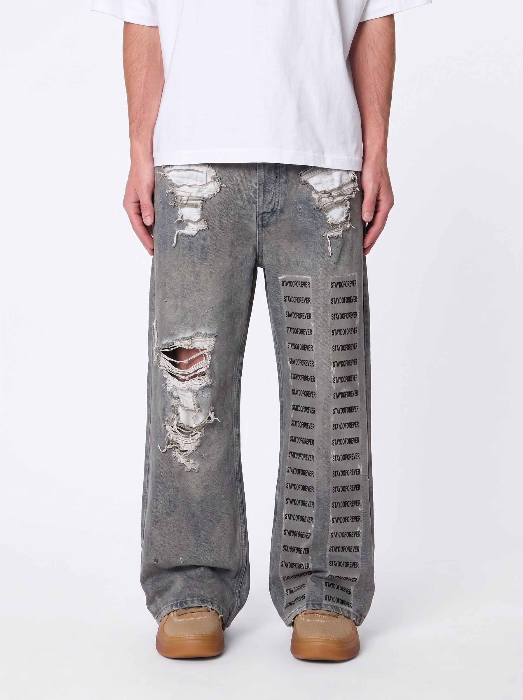 Repaired Distressed Denim Jeans