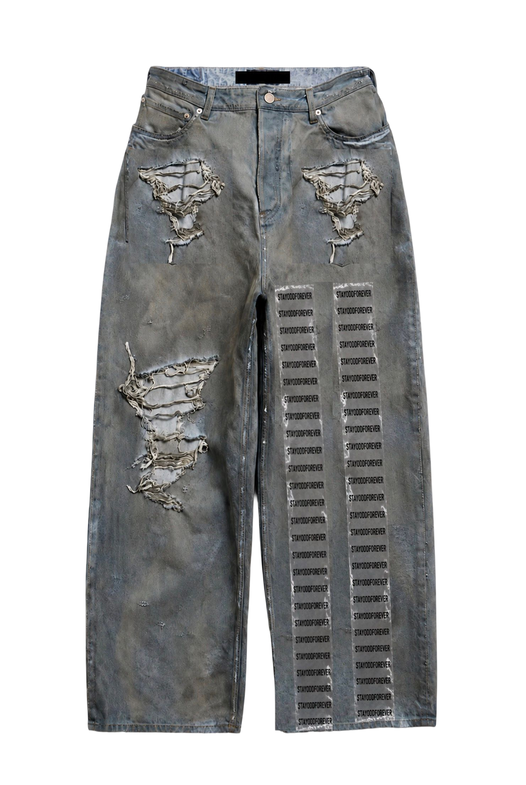 Repaired Distressed Denim Jeans